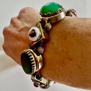 Signed PIK New York Vintage Chunky Statement Bracelet Multi Stone 8”
